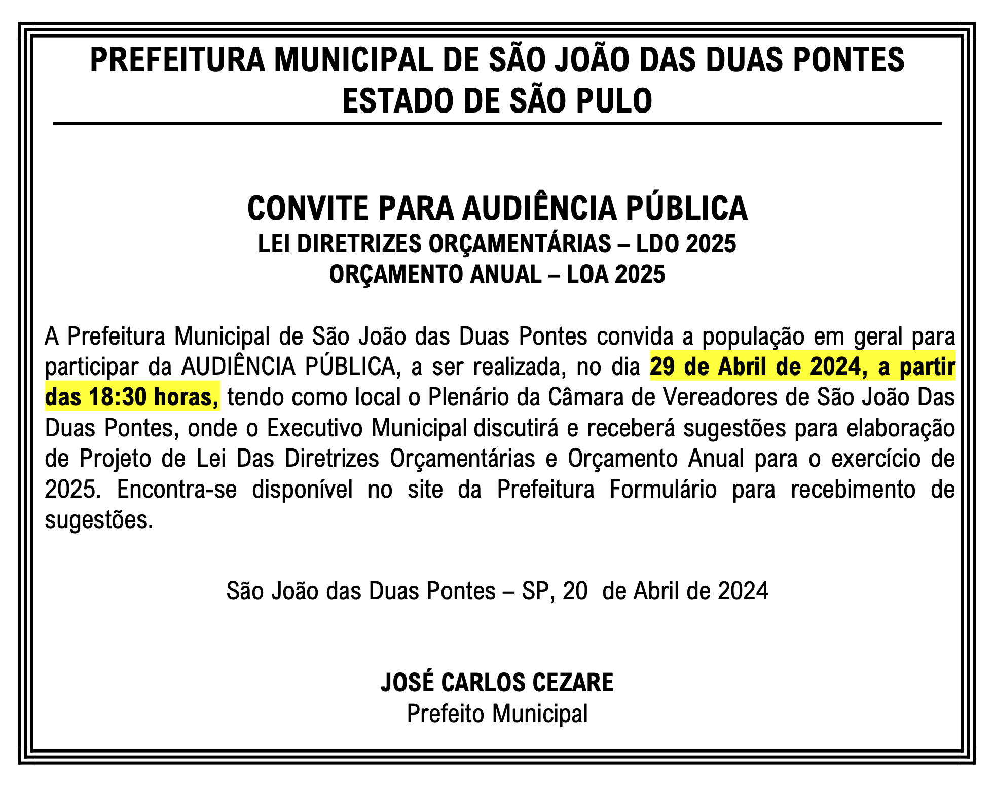 Convite - Audiência Pública - LOA e LDO